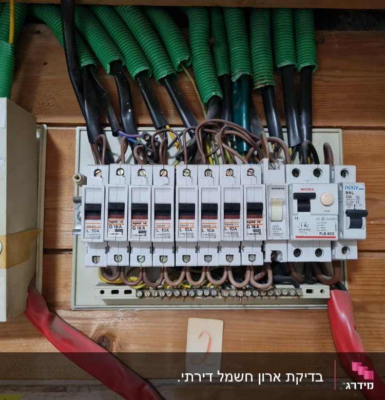 לוח חשמל עם מפסקים וחוטים חשמליים